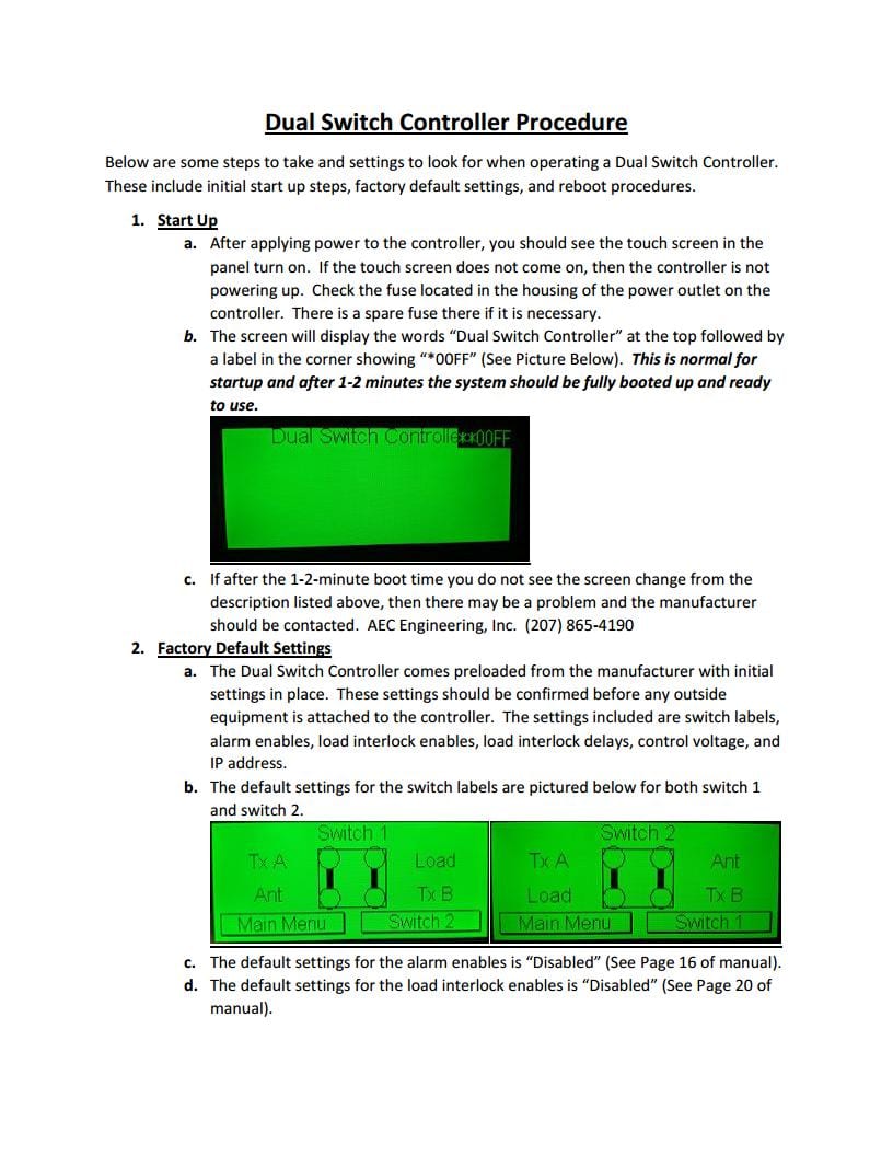 Dual Switch Start-up Procedure