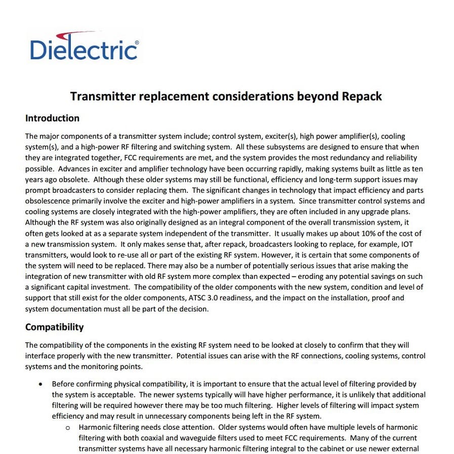 Transmitter replacement considerations beyond Repack