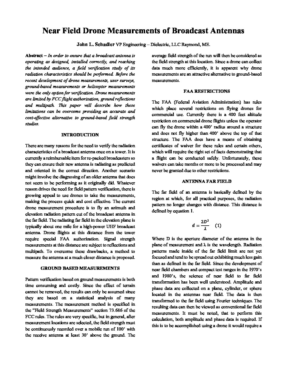 Near Field Drone Measurements of Broadcast Antennas